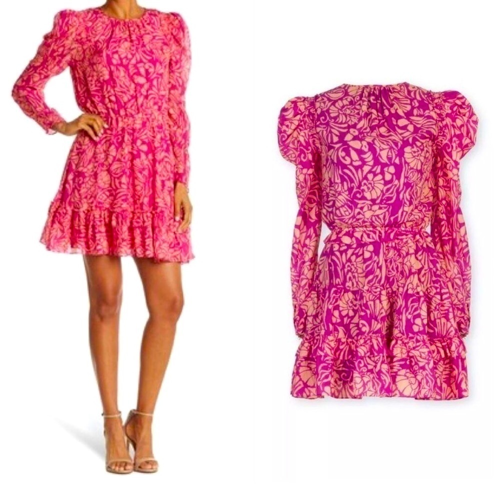 Tanya Taylor Silk Telissa Ruffle Dress Pink & Melon Sz 6 Timeless, Party, Girly